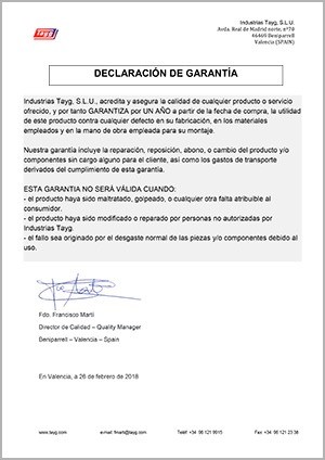 Certificado DE GARANTIA 1 - Garantía de Calidad, Medioambiente e Innovación